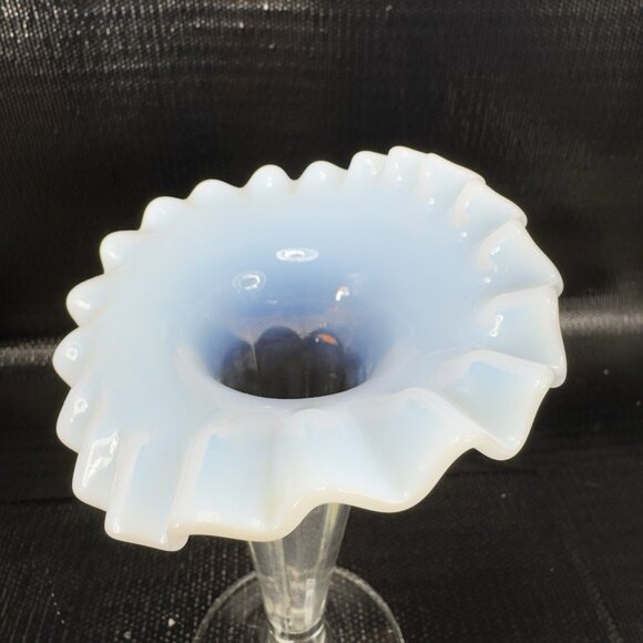 Antique Opalescent Glass Vase Vessel Clear White Ruffled Edges Glass Vase VTG - Picture 5 of 14